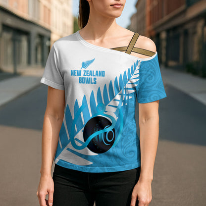 New Zealand Lawn Bowls Prostate Cancer Custom Cross Shoulder Shirt Aotearoa Maori Silver Fern Blue Ribbon