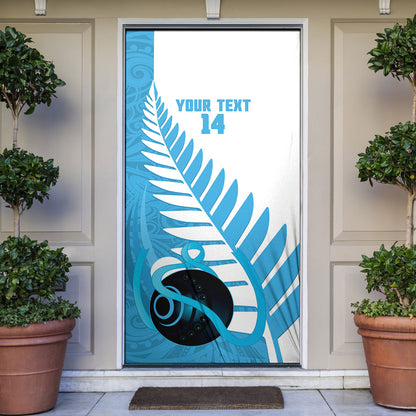 New Zealand Lawn Bowls Prostate Cancer Custom Door Cover Aotearoa Maori Silver Fern Blue Ribbon
