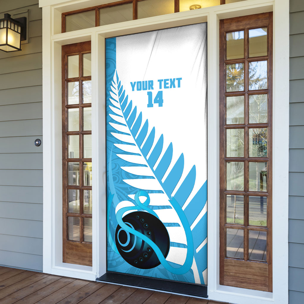 New Zealand Lawn Bowls Prostate Cancer Custom Door Cover Aotearoa Maori Silver Fern Blue Ribbon