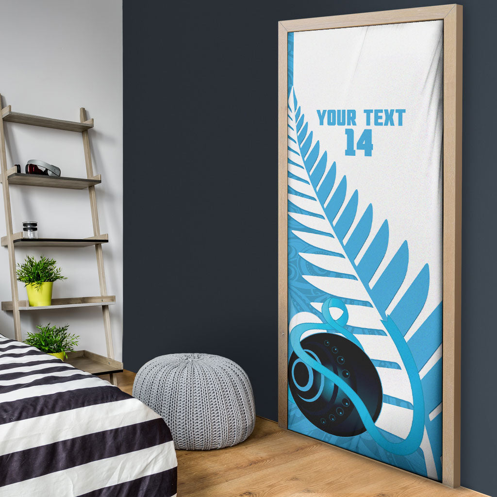 New Zealand Lawn Bowls Prostate Cancer Custom Door Cover Aotearoa Maori Silver Fern Blue Ribbon