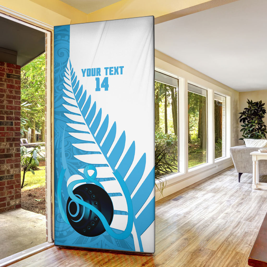 New Zealand Lawn Bowls Prostate Cancer Custom Door Cover Aotearoa Maori Silver Fern Blue Ribbon