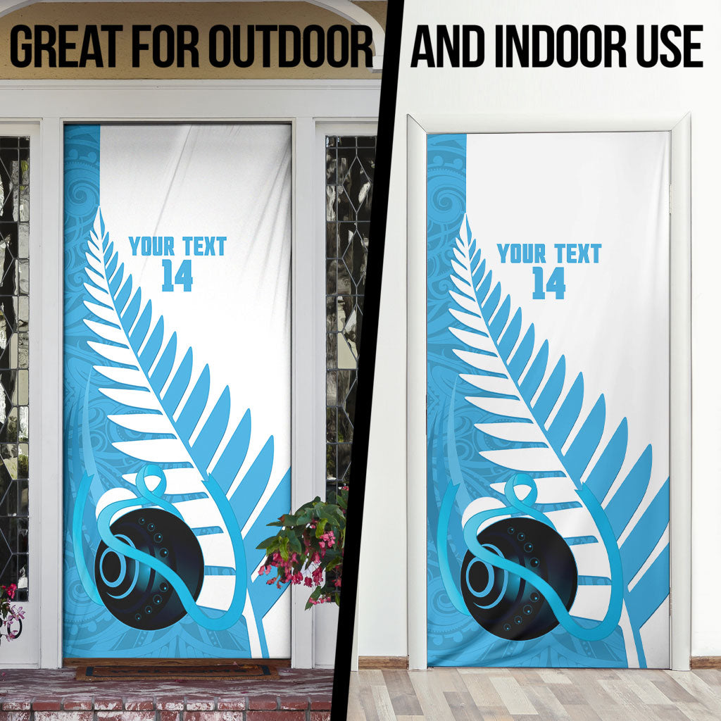 New Zealand Lawn Bowls Prostate Cancer Custom Door Cover Aotearoa Maori Silver Fern Blue Ribbon