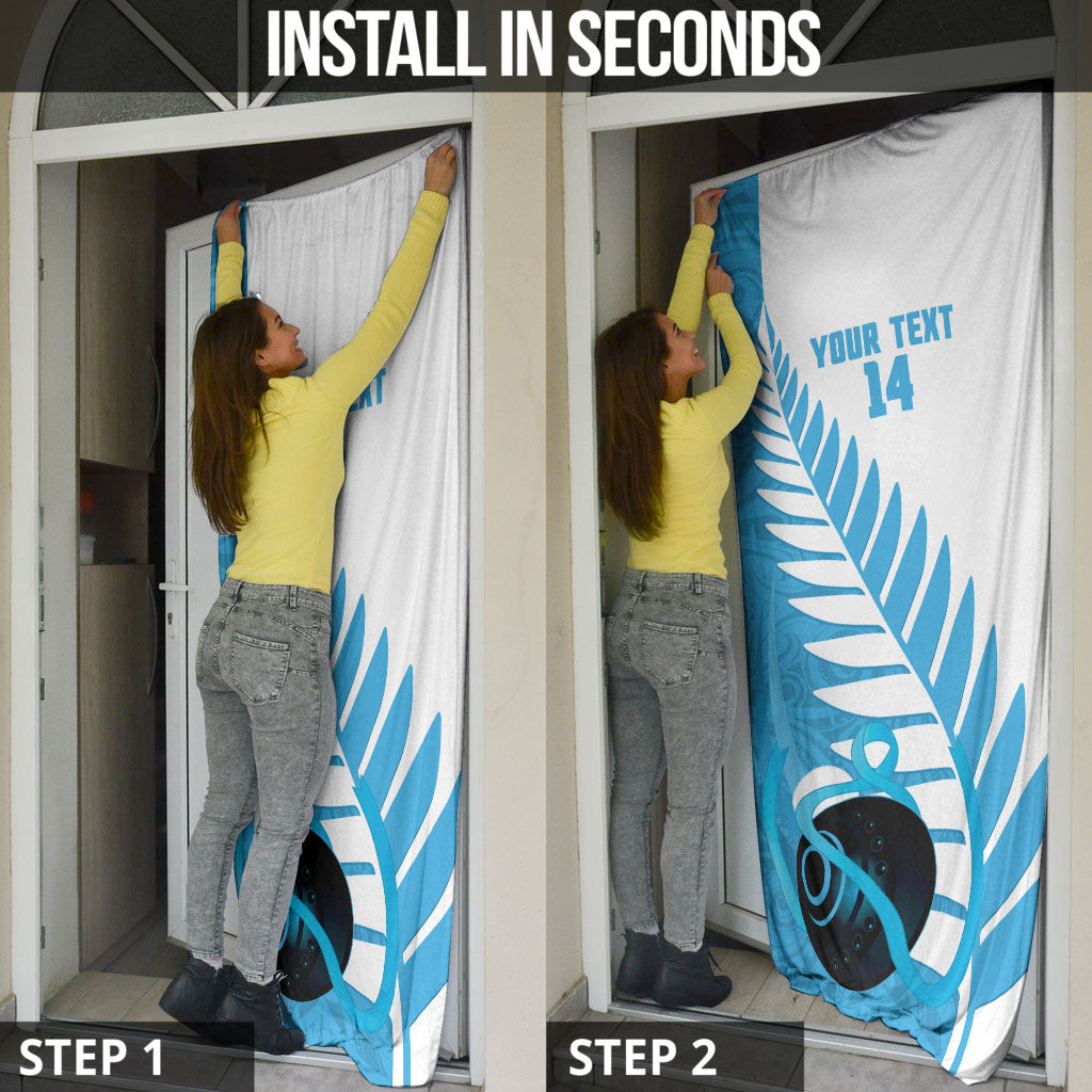 New Zealand Lawn Bowls Prostate Cancer Custom Door Cover Aotearoa Maori Silver Fern Blue Ribbon