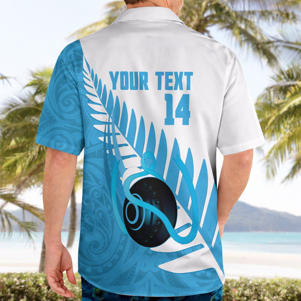 New Zealand Lawn Bowls Prostate Cancer Custom Hawaiian Shirt Aotearoa Maori Silver Fern Blue Ribbon