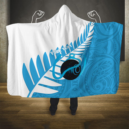 New Zealand Lawn Bowls Prostate Cancer Custom Hooded Blanket Aotearoa Maori Silver Fern Blue Ribbon
