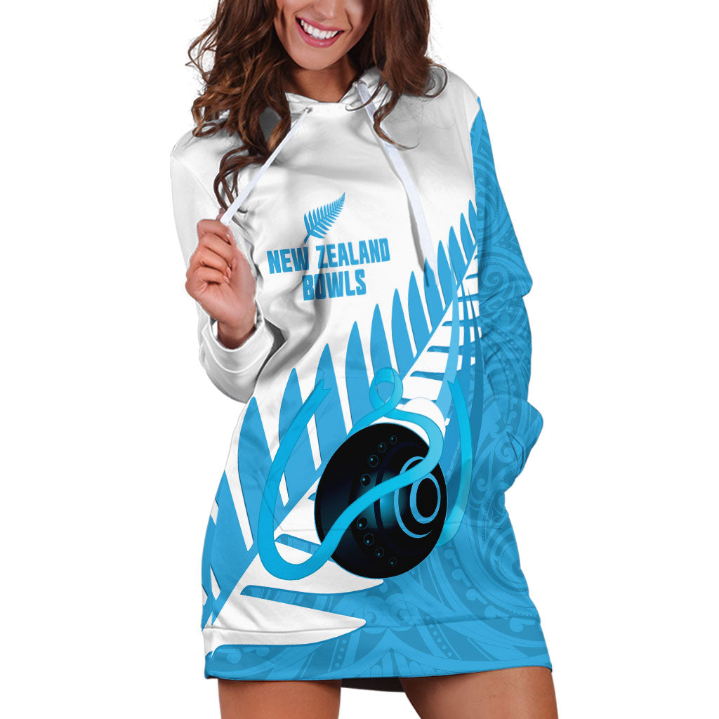 New Zealand Lawn Bowls Prostate Cancer Custom Hoodie Dress Aotearoa Maori Silver Fern Blue Ribbon