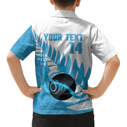New Zealand Lawn Bowls Prostate Cancer Custom Kid Hawaiian Shirt Aotearoa Maori Silver Fern Blue Ribbon