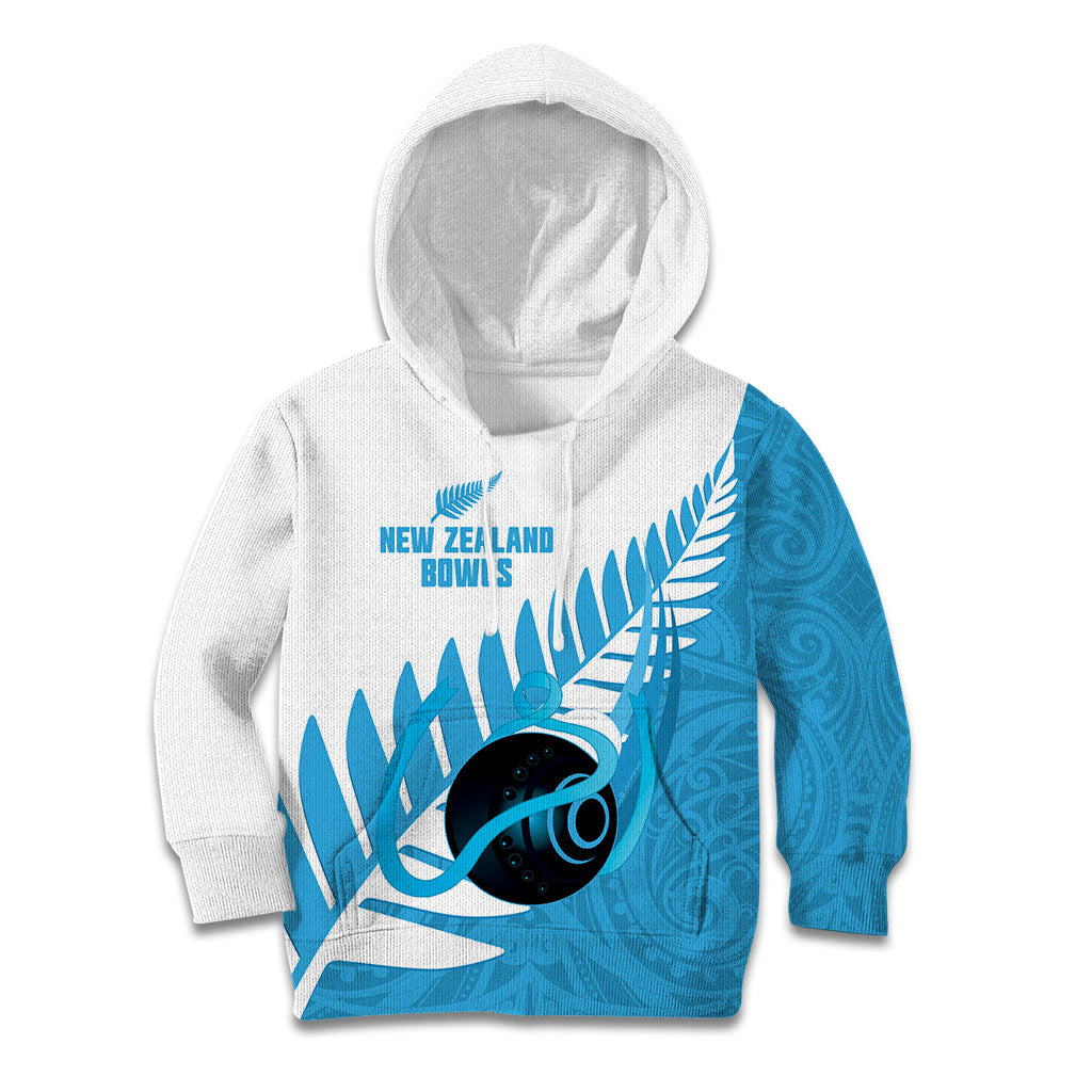 New Zealand Lawn Bowls Prostate Cancer Custom Kid Hoodie Aotearoa Maori Silver Fern Blue Ribbon
