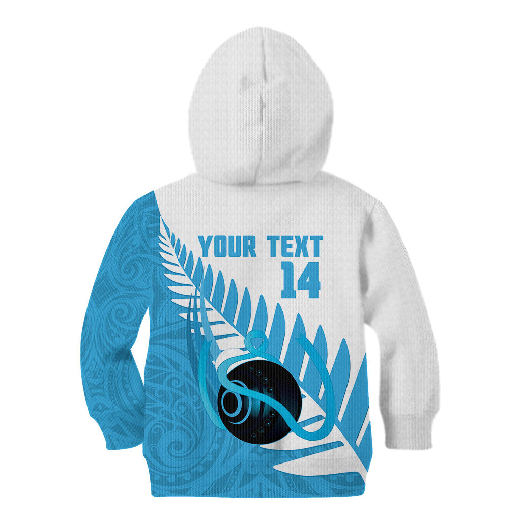 New Zealand Lawn Bowls Prostate Cancer Custom Kid Hoodie Aotearoa Maori Silver Fern Blue Ribbon