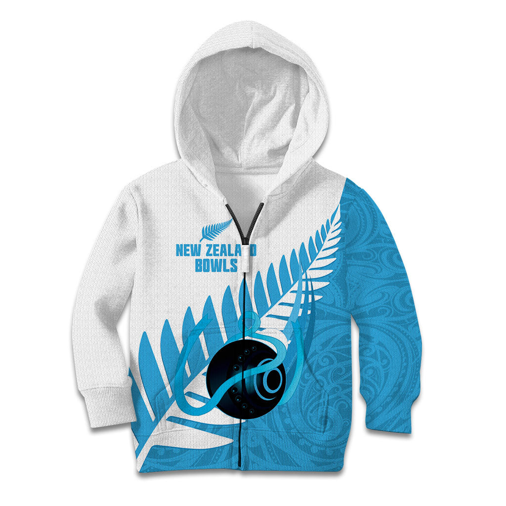 New Zealand Lawn Bowls Prostate Cancer Custom Kid Hoodie Aotearoa Maori Silver Fern Blue Ribbon