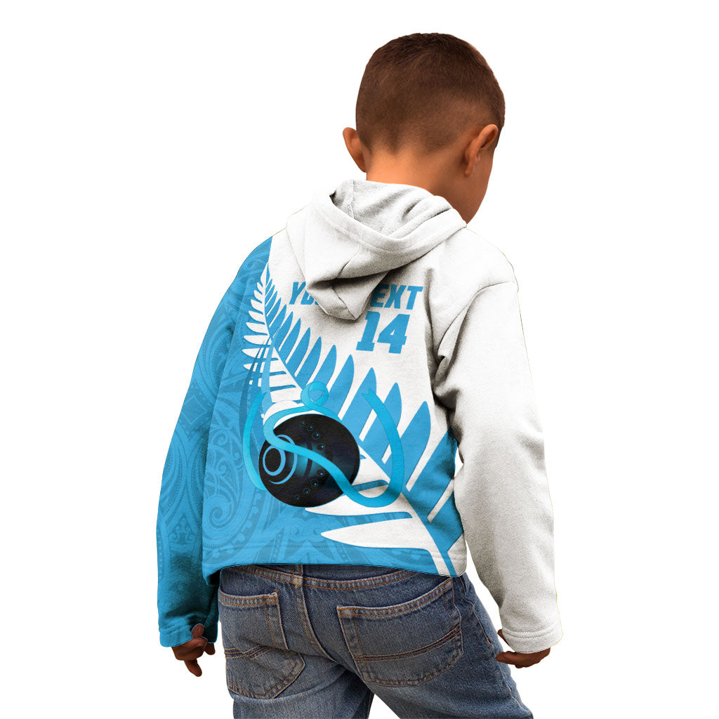 New Zealand Lawn Bowls Prostate Cancer Custom Kid Hoodie Aotearoa Maori Silver Fern Blue Ribbon