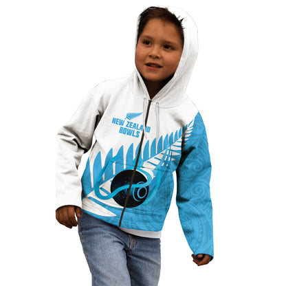 New Zealand Lawn Bowls Prostate Cancer Custom Kid Hoodie Aotearoa Maori Silver Fern Blue Ribbon