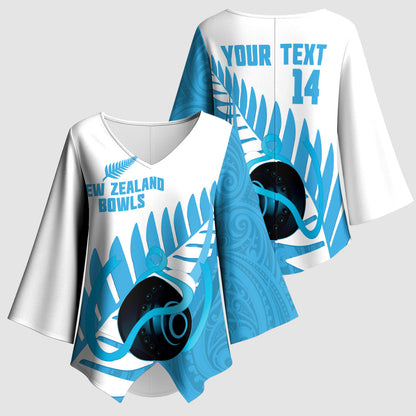 New Zealand Lawn Bowls Prostate Cancer Custom Kimono Sleeve Blouse Aotearoa Maori Silver Fern Blue Ribbon