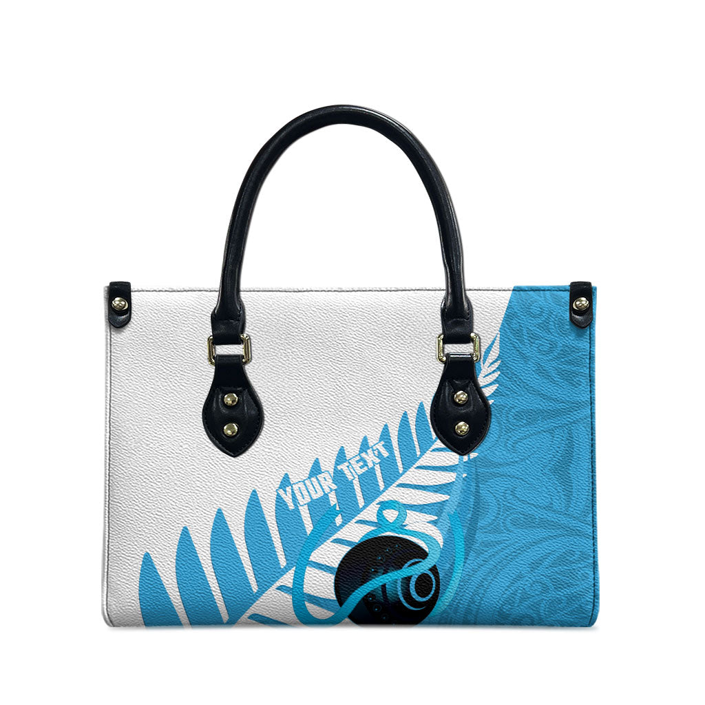 New Zealand Lawn Bowls Prostate Cancer Custom Leather Bag Aotearoa Maori Silver Fern Blue Ribbon