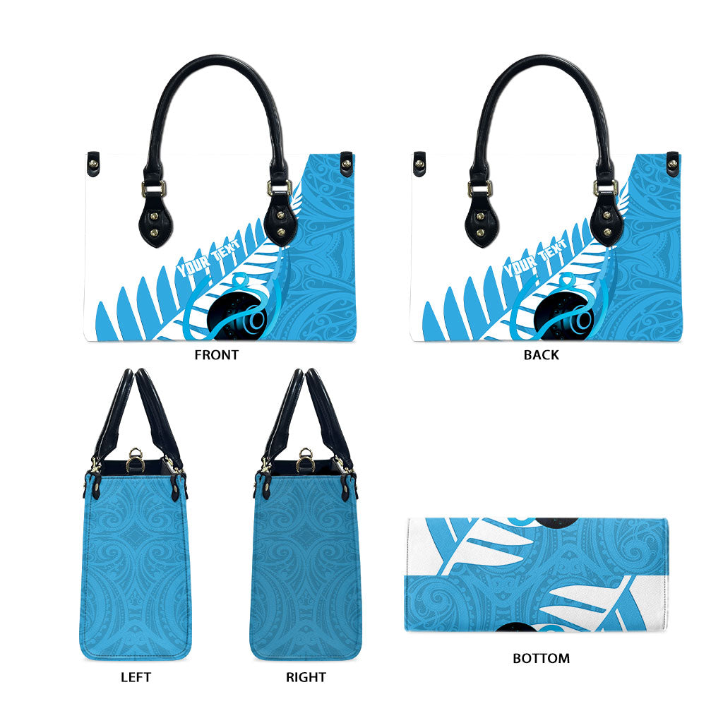 New Zealand Lawn Bowls Prostate Cancer Custom Leather Bag Aotearoa Maori Silver Fern Blue Ribbon