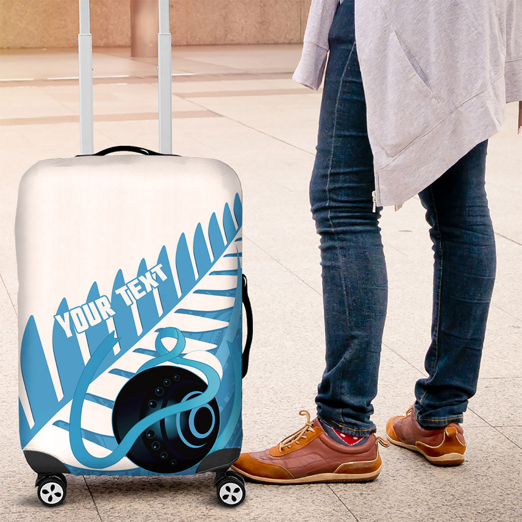 New Zealand Lawn Bowls Prostate Cancer Custom Luggage Cover Aotearoa Maori Silver Fern Blue Ribbon