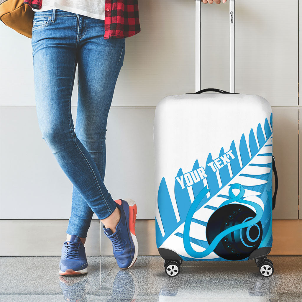 New Zealand Lawn Bowls Prostate Cancer Custom Luggage Cover Aotearoa Maori Silver Fern Blue Ribbon