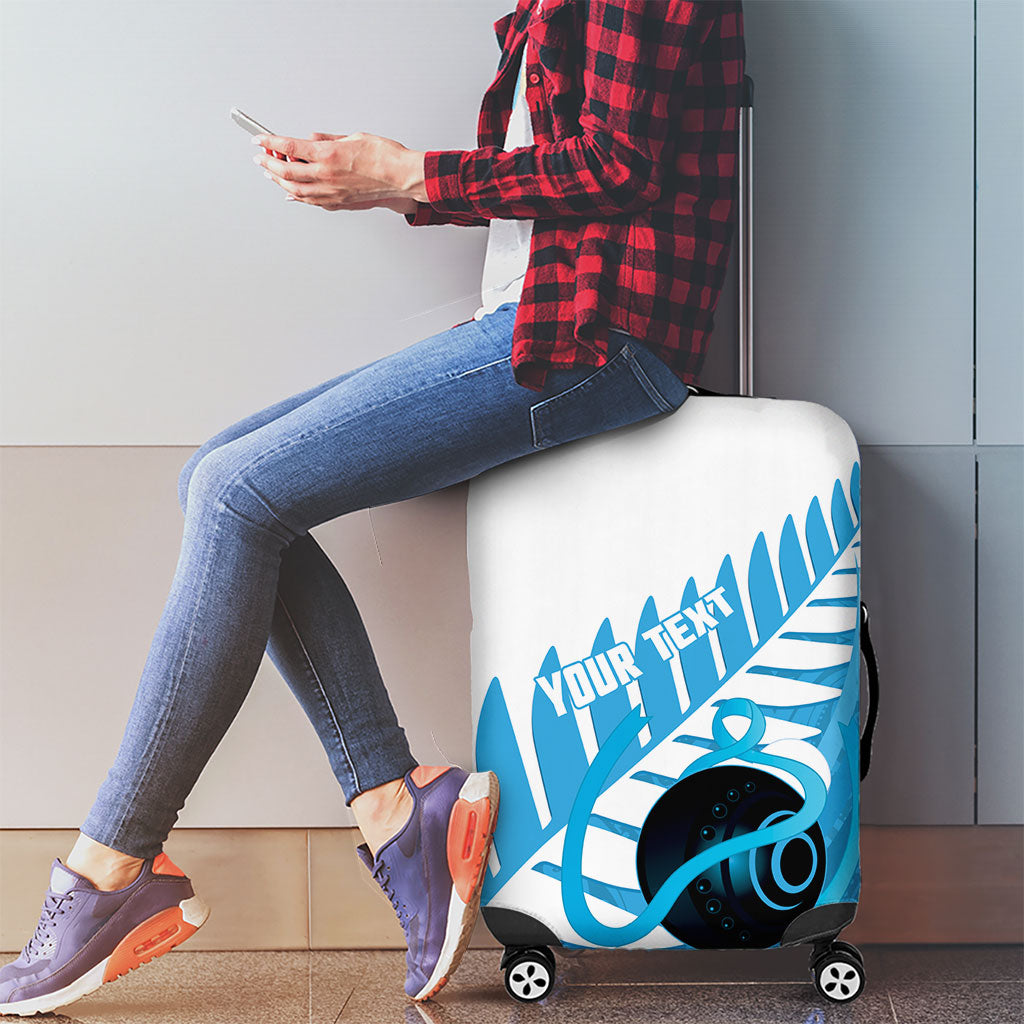 New Zealand Lawn Bowls Prostate Cancer Custom Luggage Cover Aotearoa Maori Silver Fern Blue Ribbon