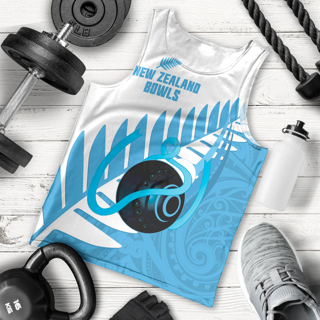 New Zealand Lawn Bowls Prostate Cancer Custom Men Tank Top Aotearoa Maori Silver Fern Blue Ribbon
