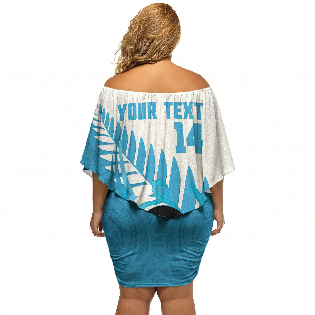 New Zealand Lawn Bowls Prostate Cancer Custom Off Shoulder Short Dress Aotearoa Maori Silver Fern Blue Ribbon