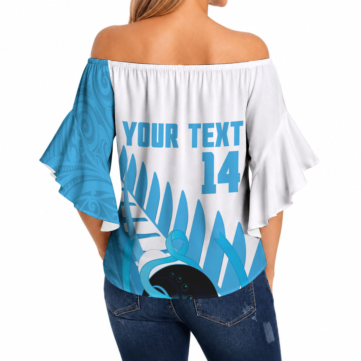 New Zealand Lawn Bowls Prostate Cancer Custom Off Shoulder Wrap Waist Top Aotearoa Maori Silver Fern Blue Ribbon