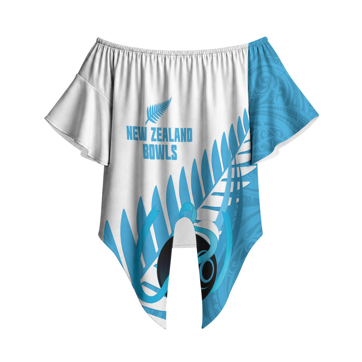 New Zealand Lawn Bowls Prostate Cancer Custom Off Shoulder Wrap Waist Top Aotearoa Maori Silver Fern Blue Ribbon