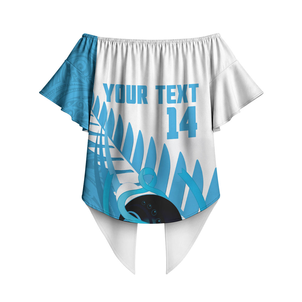 New Zealand Lawn Bowls Prostate Cancer Custom Off Shoulder Wrap Waist Top Aotearoa Maori Silver Fern Blue Ribbon