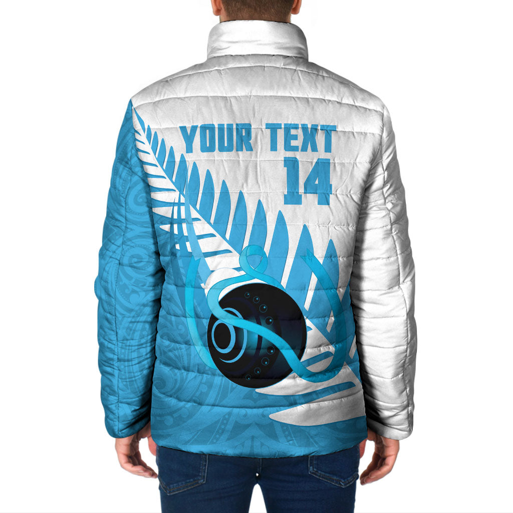 New Zealand Lawn Bowls Prostate Cancer Custom Padded Jacket Aotearoa Maori Silver Fern Blue Ribbon