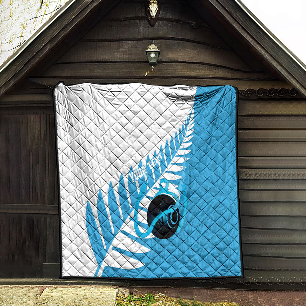 New Zealand Lawn Bowls Prostate Cancer Custom Quilt Aotearoa Maori Silver Fern Blue Ribbon