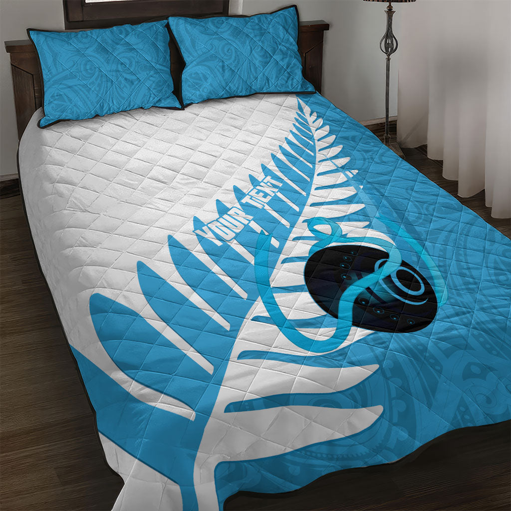 New Zealand Lawn Bowls Prostate Cancer Custom Quilt Bed Set Aotearoa Maori Silver Fern Blue Ribbon