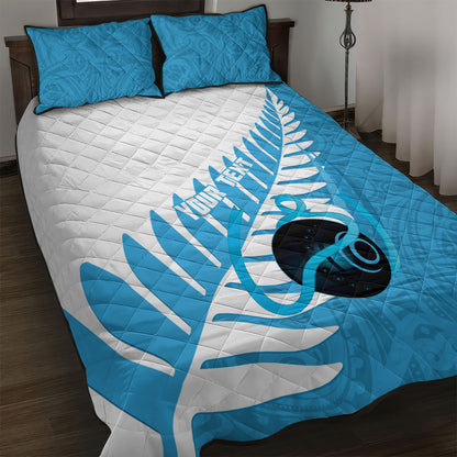 New Zealand Lawn Bowls Prostate Cancer Custom Quilt Bed Set Aotearoa Maori Silver Fern Blue Ribbon