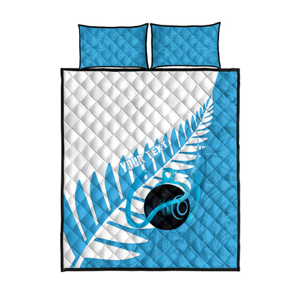 New Zealand Lawn Bowls Prostate Cancer Custom Quilt Bed Set Aotearoa Maori Silver Fern Blue Ribbon