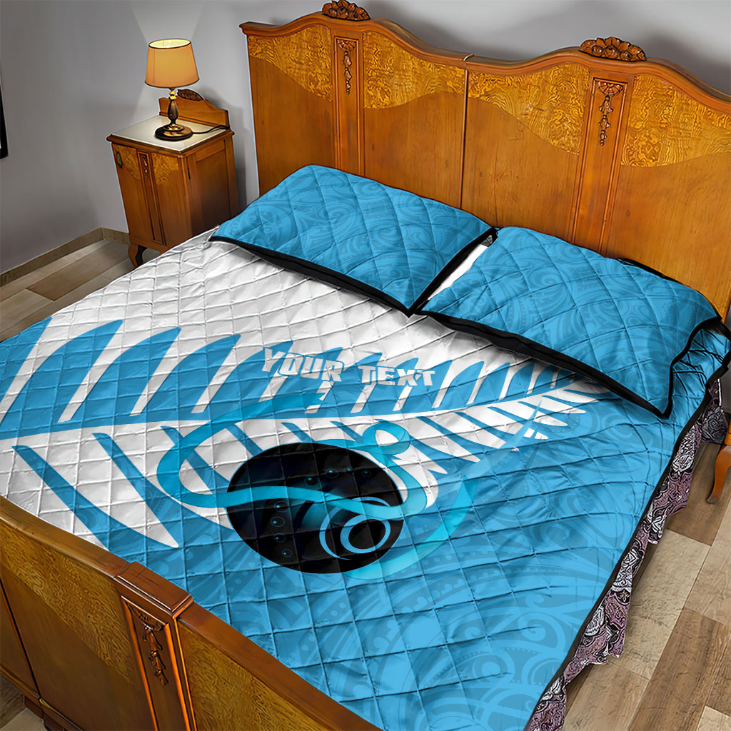 New Zealand Lawn Bowls Prostate Cancer Custom Quilt Bed Set Aotearoa Maori Silver Fern Blue Ribbon
