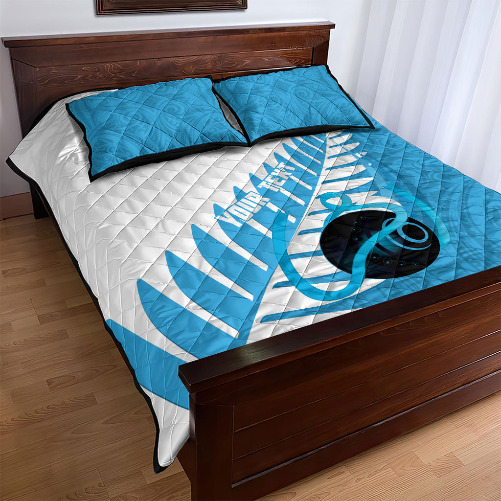 New Zealand Lawn Bowls Prostate Cancer Custom Quilt Bed Set Aotearoa Maori Silver Fern Blue Ribbon
