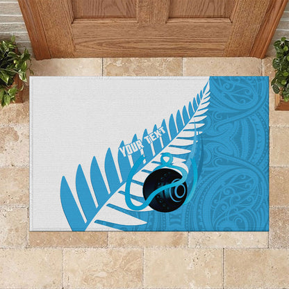 New Zealand Lawn Bowls Prostate Cancer Custom Rubber Doormat Aotearoa Maori Silver Fern Blue Ribbon