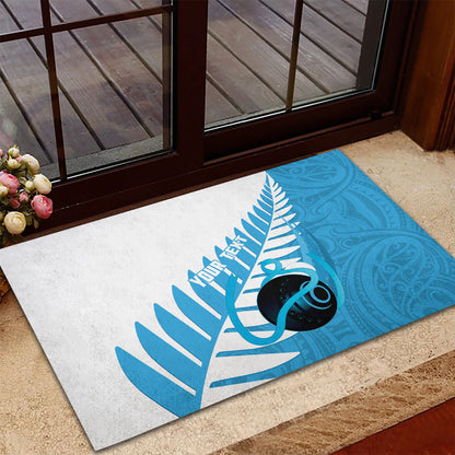 New Zealand Lawn Bowls Prostate Cancer Custom Rubber Doormat Aotearoa Maori Silver Fern Blue Ribbon