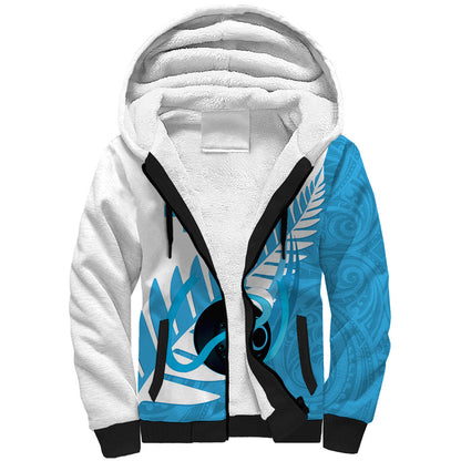 New Zealand Lawn Bowls Prostate Cancer Custom Sherpa Hoodie Aotearoa Maori Silver Fern Blue Ribbon