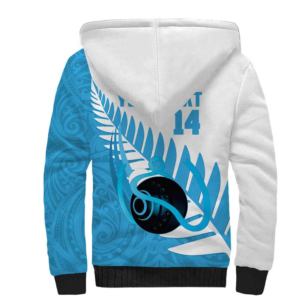 New Zealand Lawn Bowls Prostate Cancer Custom Sherpa Hoodie Aotearoa Maori Silver Fern Blue Ribbon