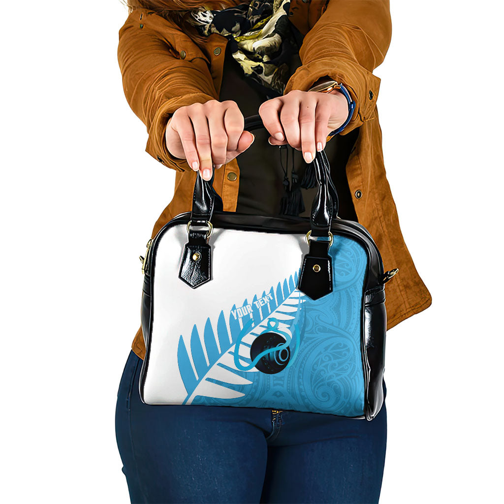 New Zealand Lawn Bowls Prostate Cancer Custom Shoulder Handbag Aotearoa Maori Silver Fern Blue Ribbon