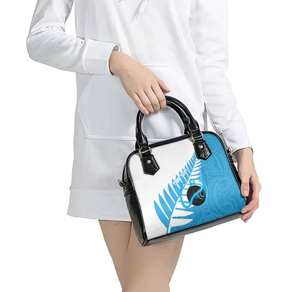 New Zealand Lawn Bowls Prostate Cancer Custom Shoulder Handbag Aotearoa Maori Silver Fern Blue Ribbon