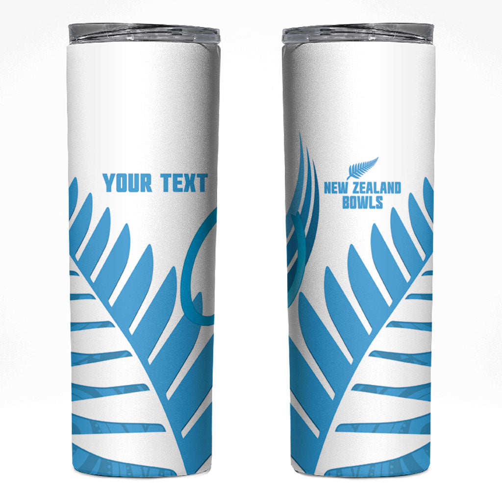 New Zealand Lawn Bowls Prostate Cancer Custom Skinny Tumbler Aotearoa Maori Silver Fern Blue Ribbon