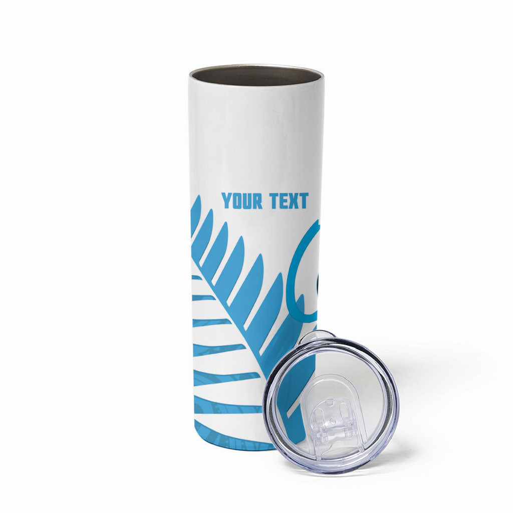 New Zealand Lawn Bowls Prostate Cancer Custom Skinny Tumbler Aotearoa Maori Silver Fern Blue Ribbon