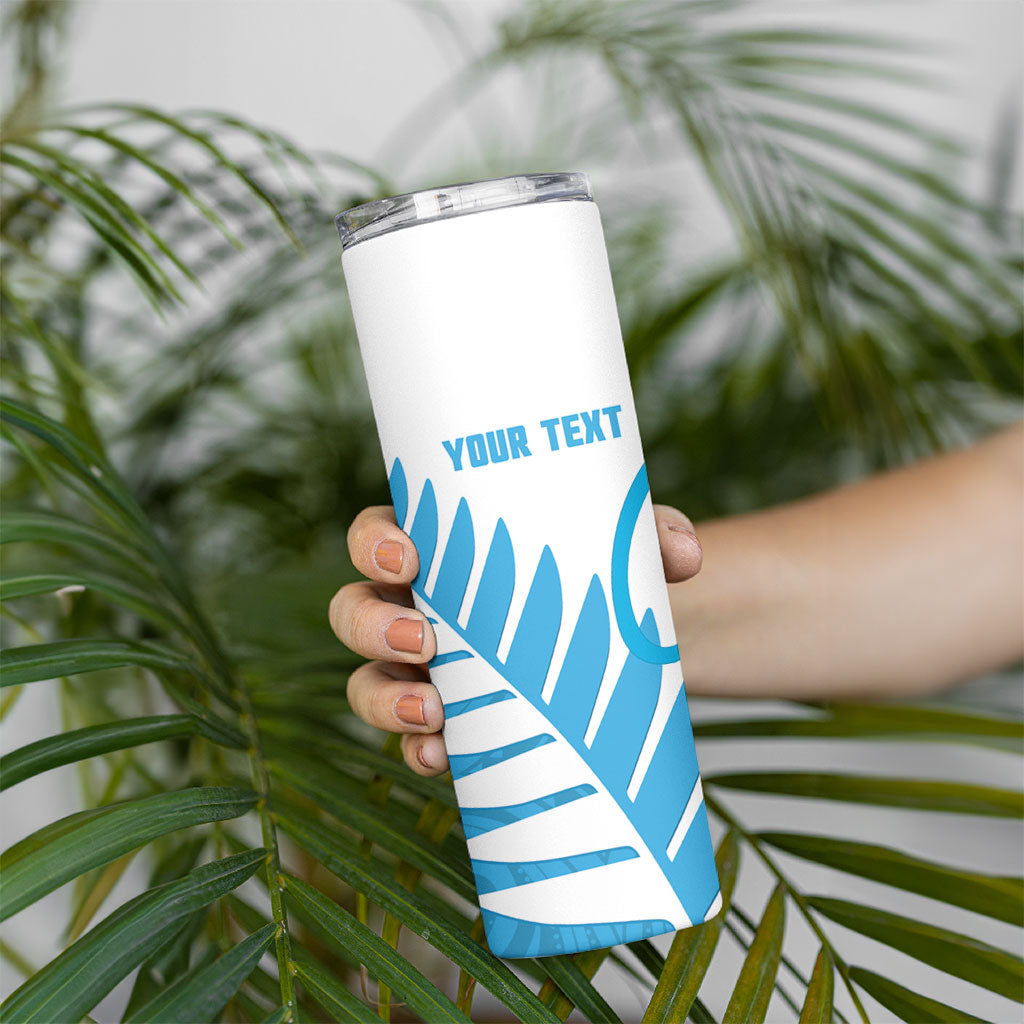 New Zealand Lawn Bowls Prostate Cancer Custom Skinny Tumbler Aotearoa Maori Silver Fern Blue Ribbon