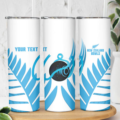 New Zealand Lawn Bowls Prostate Cancer Custom Skinny Tumbler Aotearoa Maori Silver Fern Blue Ribbon
