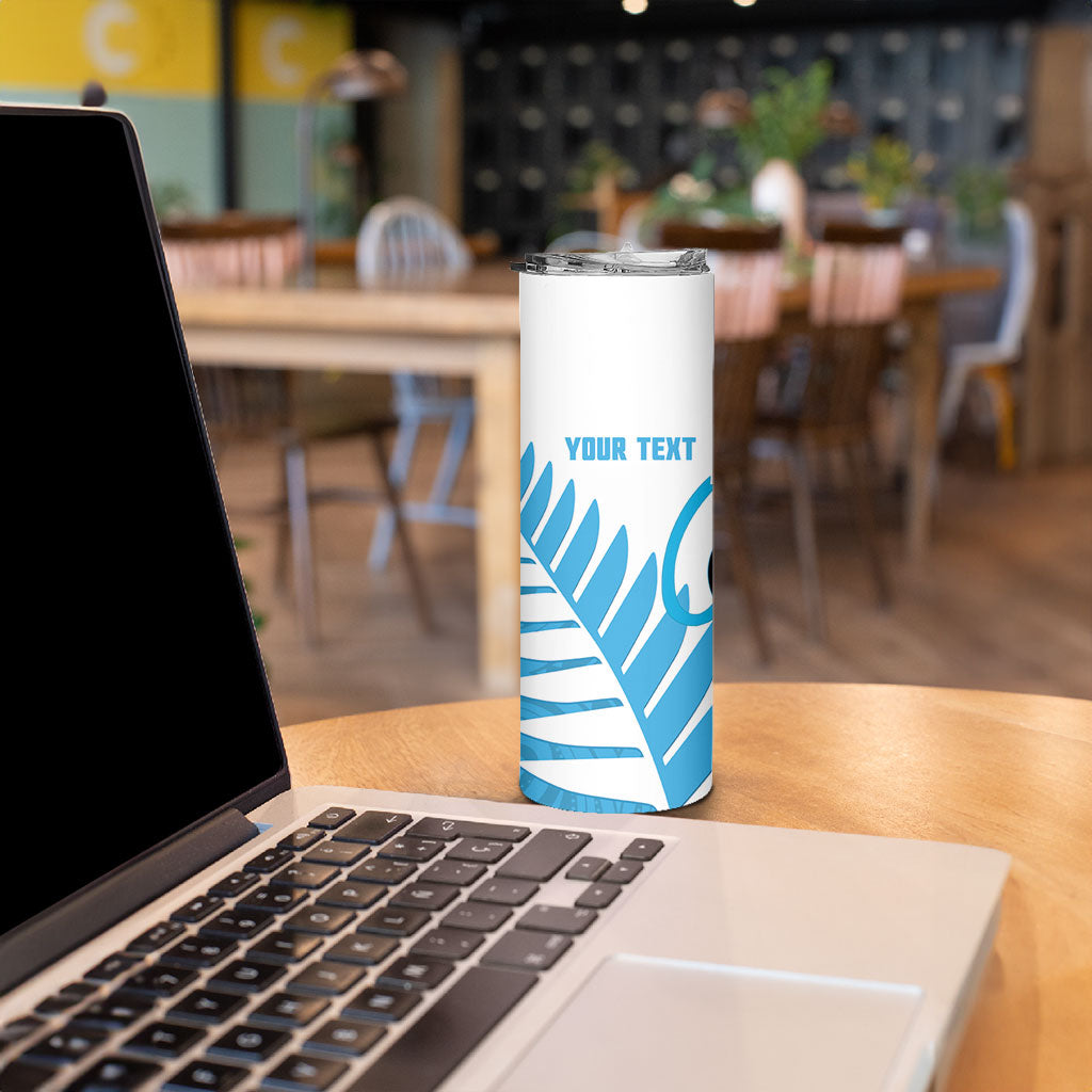New Zealand Lawn Bowls Prostate Cancer Custom Skinny Tumbler Aotearoa Maori Silver Fern Blue Ribbon