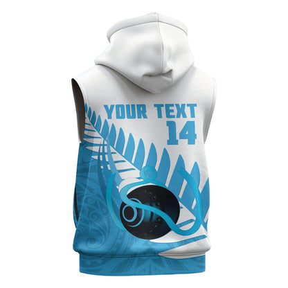 New Zealand Lawn Bowls Prostate Cancer Custom Sleeveless Hoodie Aotearoa Maori Silver Fern Blue Ribbon