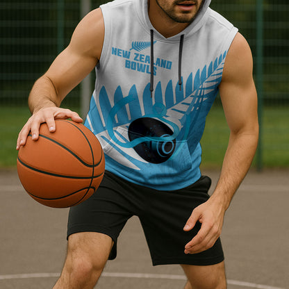 New Zealand Lawn Bowls Prostate Cancer Custom Sleeveless Hoodie Aotearoa Maori Silver Fern Blue Ribbon