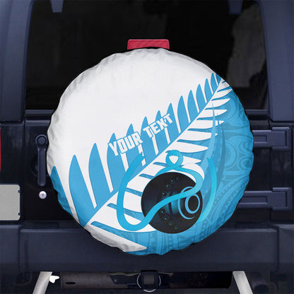 New Zealand Lawn Bowls Prostate Cancer Custom Spare Tire Cover Aotearoa Maori Silver Fern Blue Ribbon