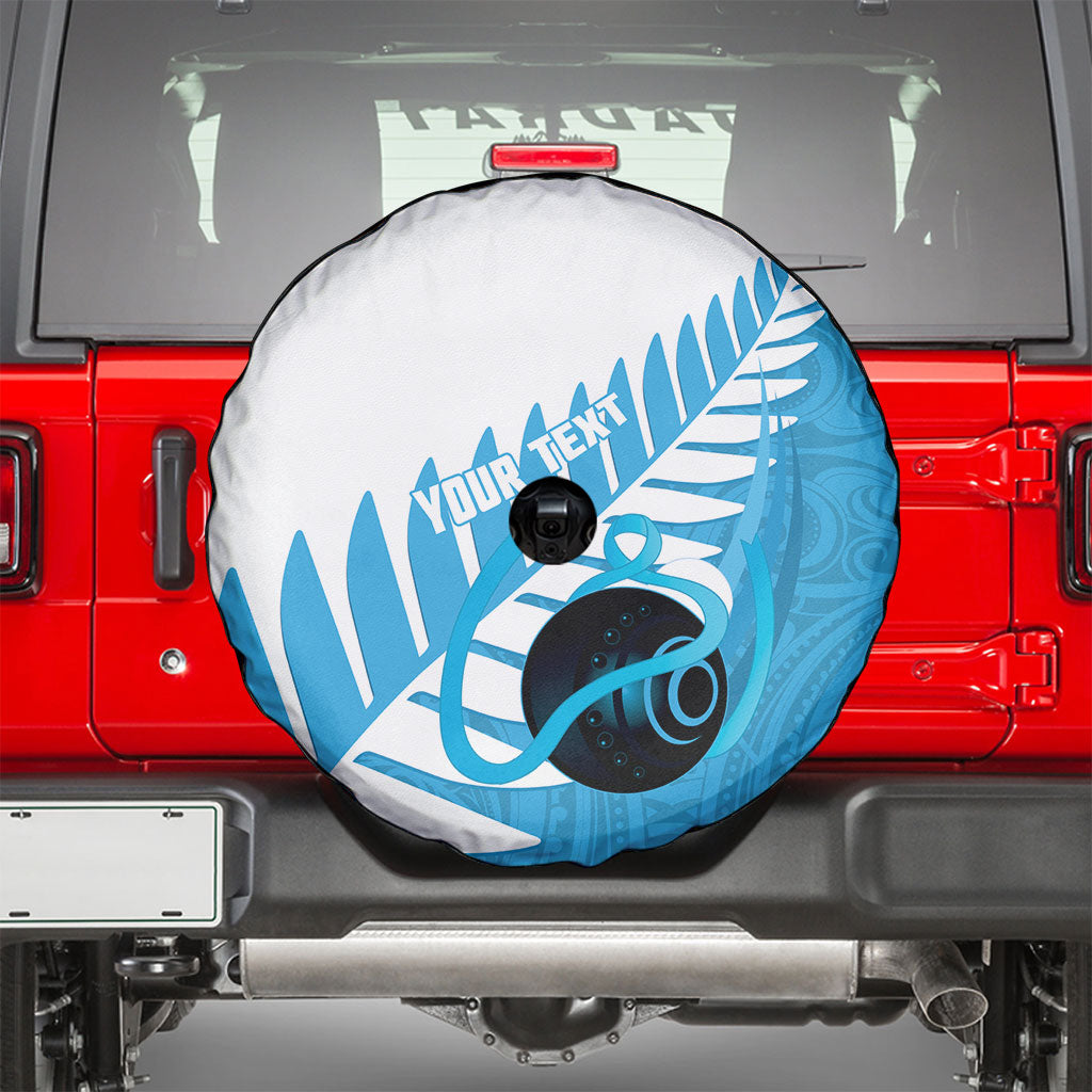 New Zealand Lawn Bowls Prostate Cancer Custom Spare Tire Cover Aotearoa Maori Silver Fern Blue Ribbon