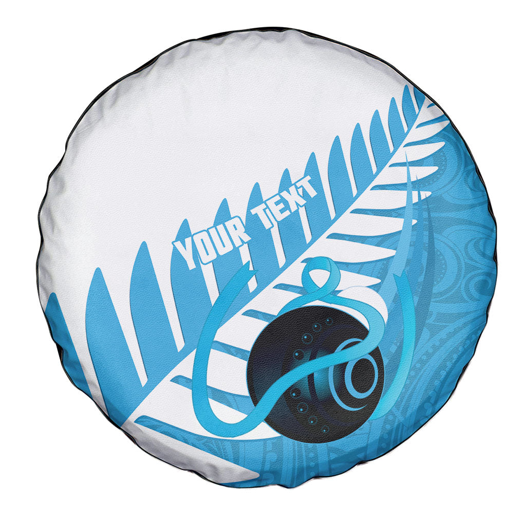 New Zealand Lawn Bowls Prostate Cancer Custom Spare Tire Cover Aotearoa Maori Silver Fern Blue Ribbon